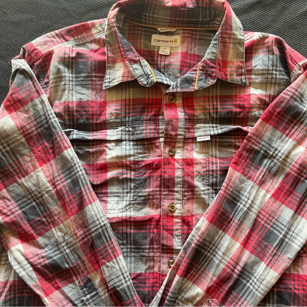 Carhartt Red and Gray Plaid Button Down Shirt - Picture 2 of 4